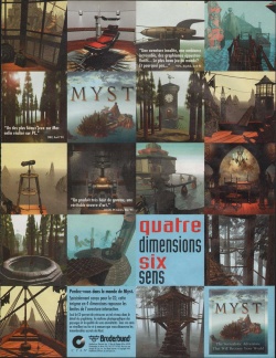 Une publicité française pour Myst, peut-être aujourd'hui le jeu le plus célèbre publié par Broderbund